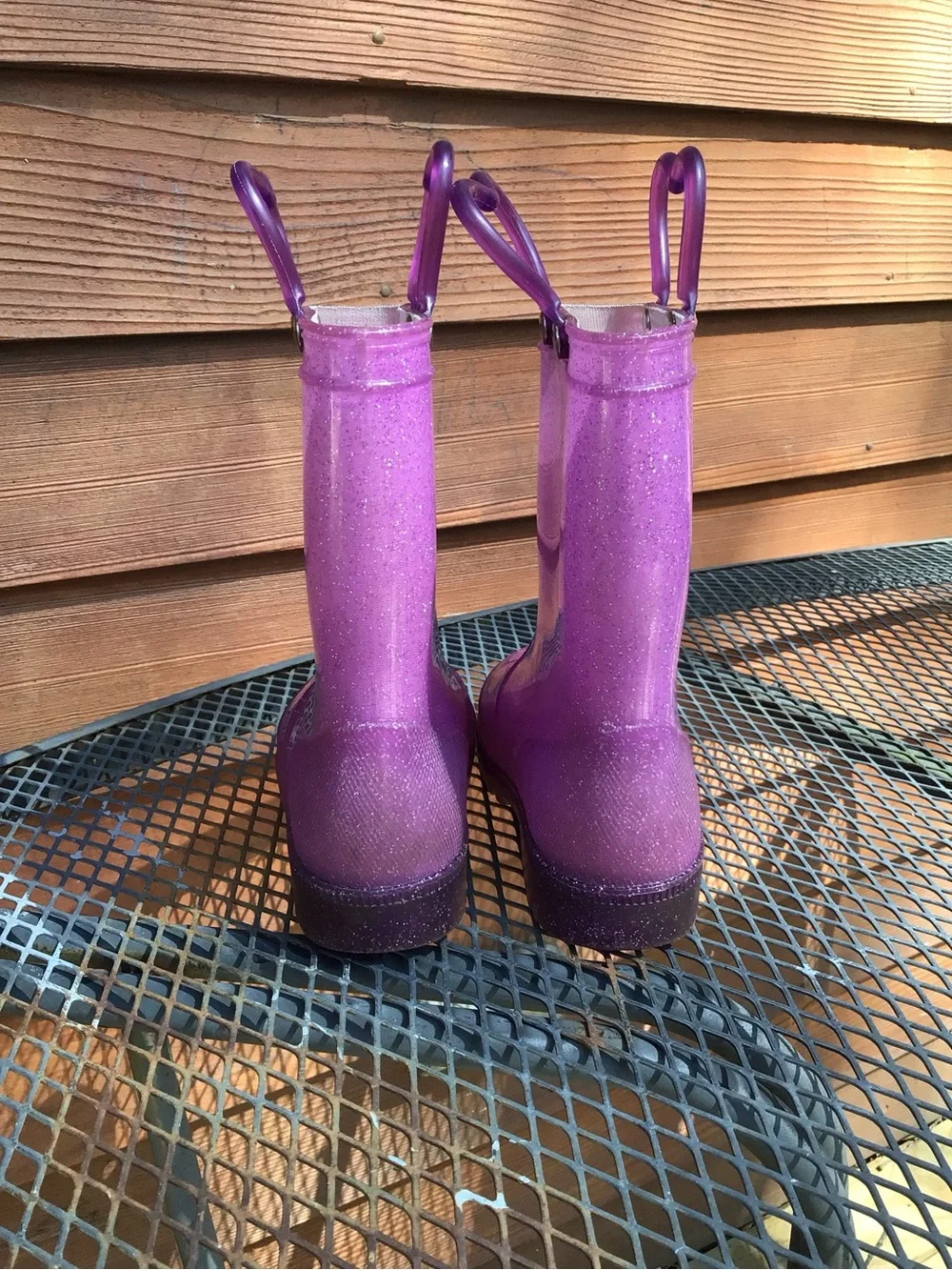 Girls' Sparkly Purple Light Up Rain Boots with Heart -Toddler Size 10